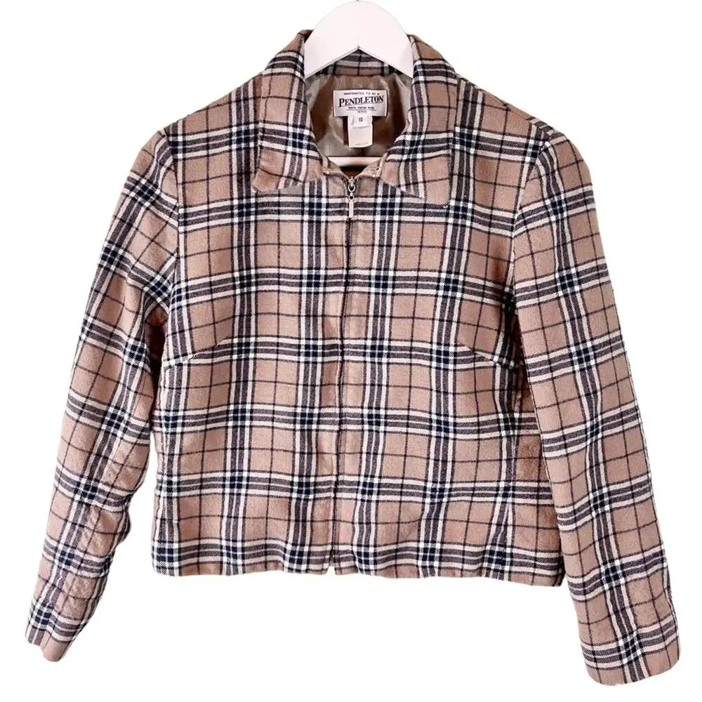 Vintage Pendleton‎ Tartan Tan Zip Blazer Jacket Petite
